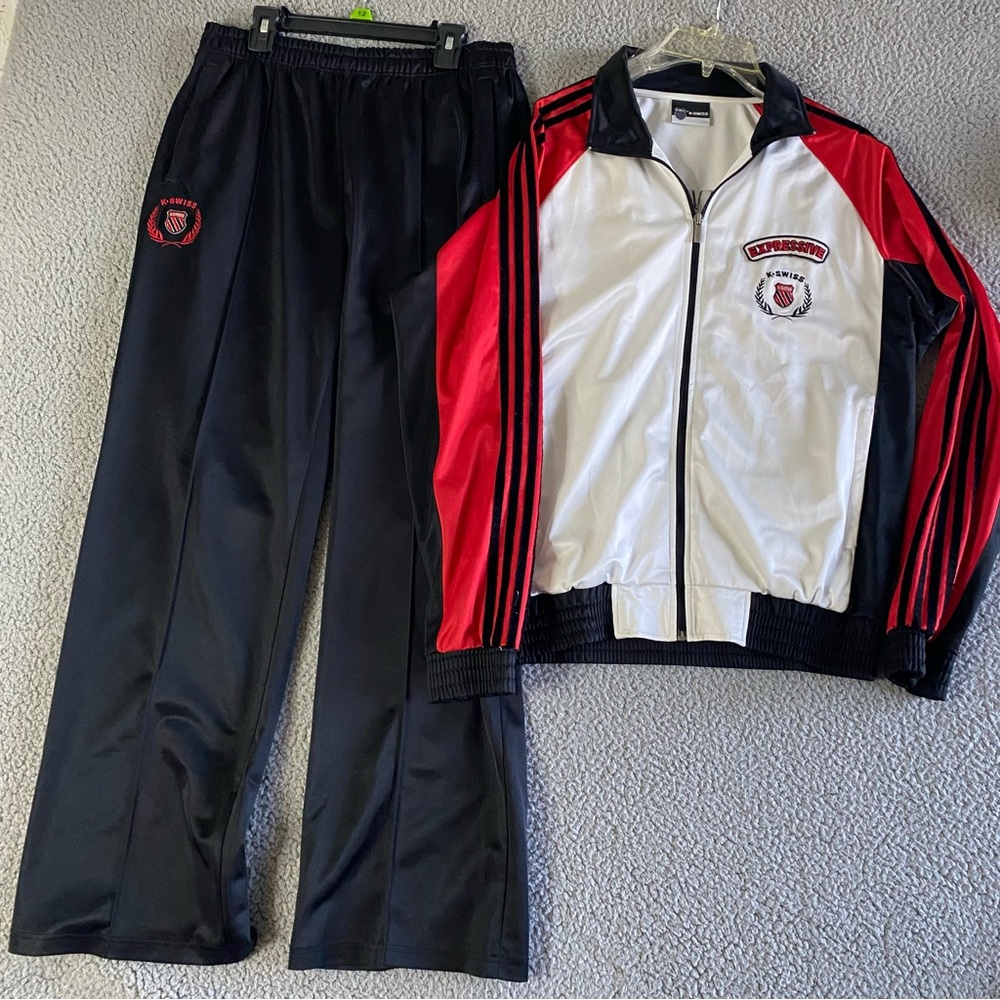 2pc K Swiss Track Suit Black White Red Pants Jacket Y2K Streetwear